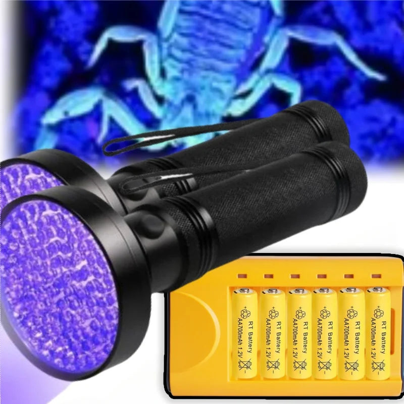 Skywolfeye 2PC Purple UV Flashlight 100 LED with Battery