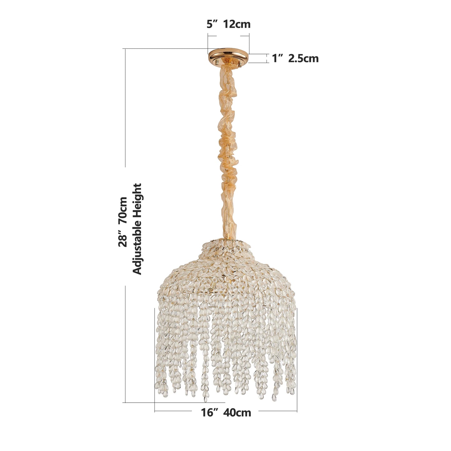 16 Inch 5-Light Crystal Pendant Light Chandelier Waterfall Design with Grape-Shaped Crystal Bead Strings & Gold Finish (No Bulb)