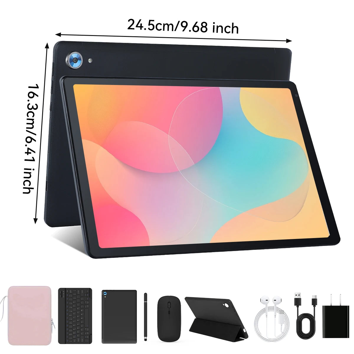 C108 10.1 Inch Android 14 Tablet Octa-Core 16GB plus 128GB Wireless Keyboard Headphones Stylus Pen Bag Included