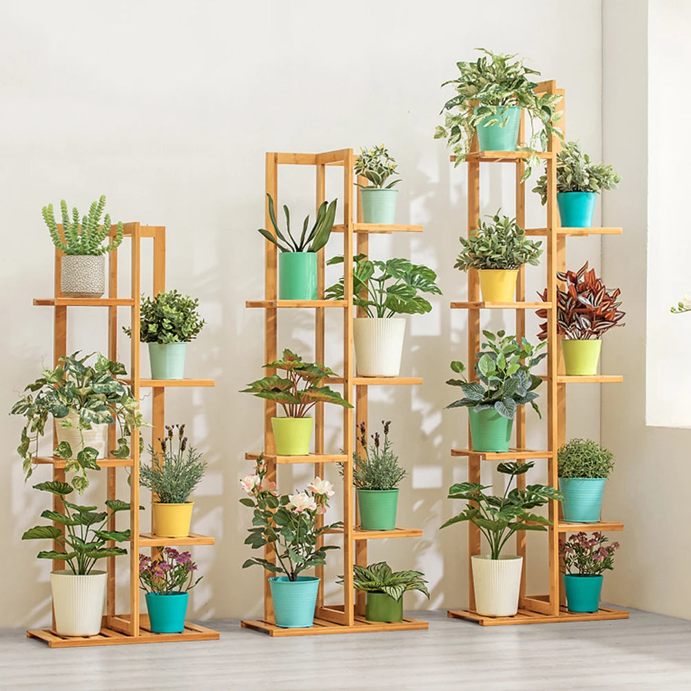 Bamboo 5 / 6 Tier Plant Stand Rack Multiple Flower Pot Holder