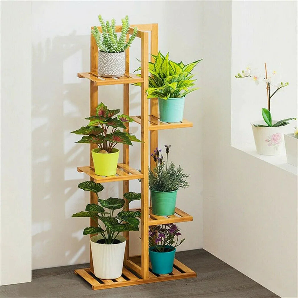 Bamboo 5 / 6 Tier Plant Stand Rack Multiple Flower Pot Holder