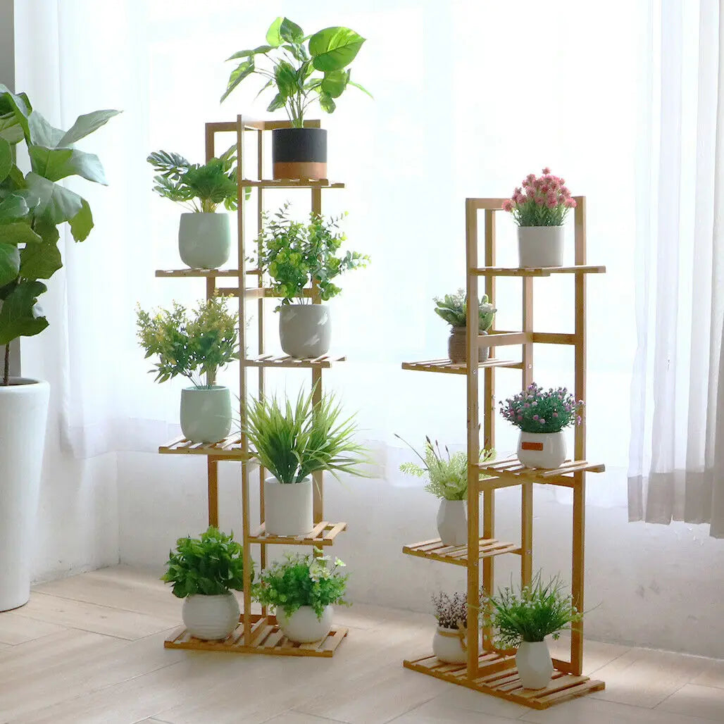 Bamboo 5 / 6 Tier Plant Stand Rack Multiple Flower Pot Holder
