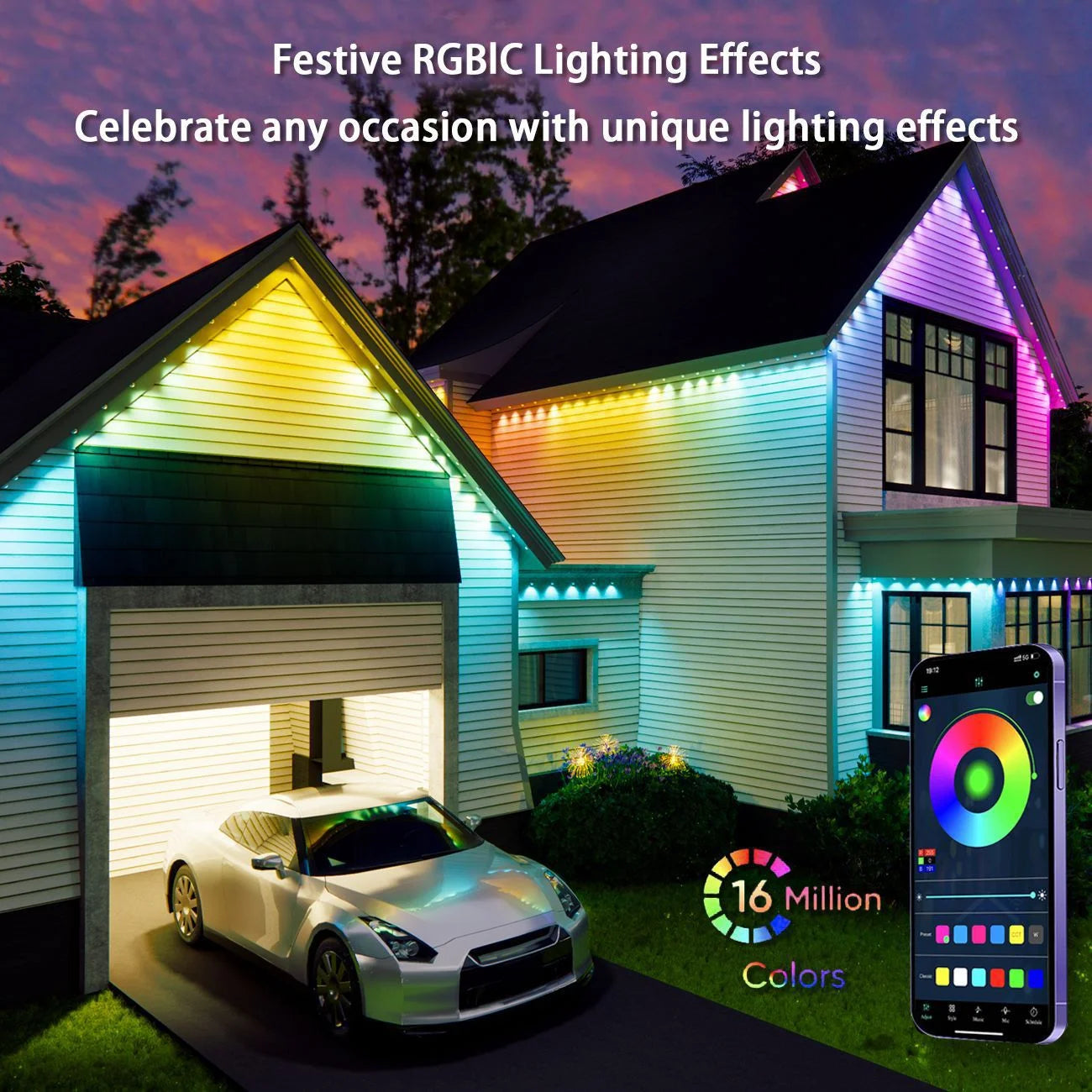 Smart Eaves Light LED Outdoor RGBIC WIFI LED Strip Light for House w/Remote Full House Eaves Light Party Christmas Holiday Decor