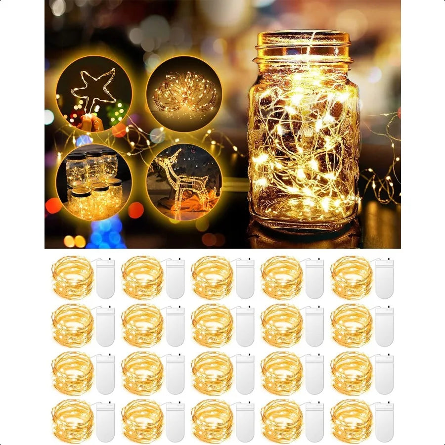 20 Pack Fairy Lights Battery Operated 3.3ft 20 LED Mini Fairy String Lights Waterproof Copper Wire Firefly Starry Lights for We