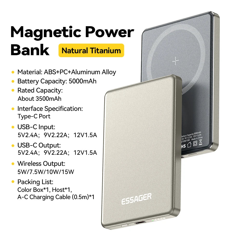 Essager Thin Wireless Power Bank Magnetic 20W 5000mAh Fast Charging