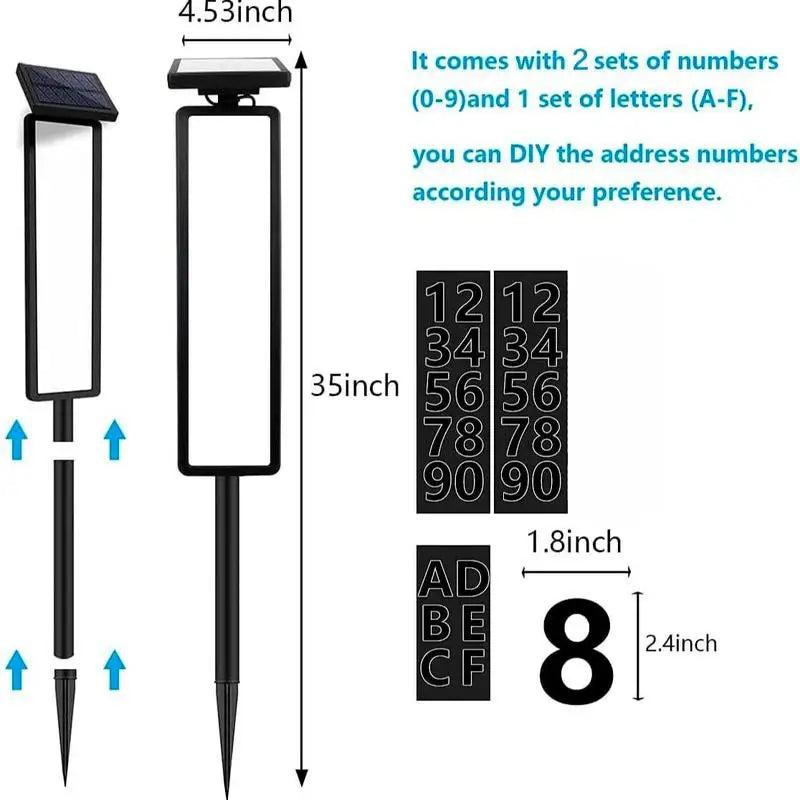 Solar Energy House Light With Rod, Solar Address Sign Lighted House Number with 2 Light Modes, Outdoor Waterproof Address Number