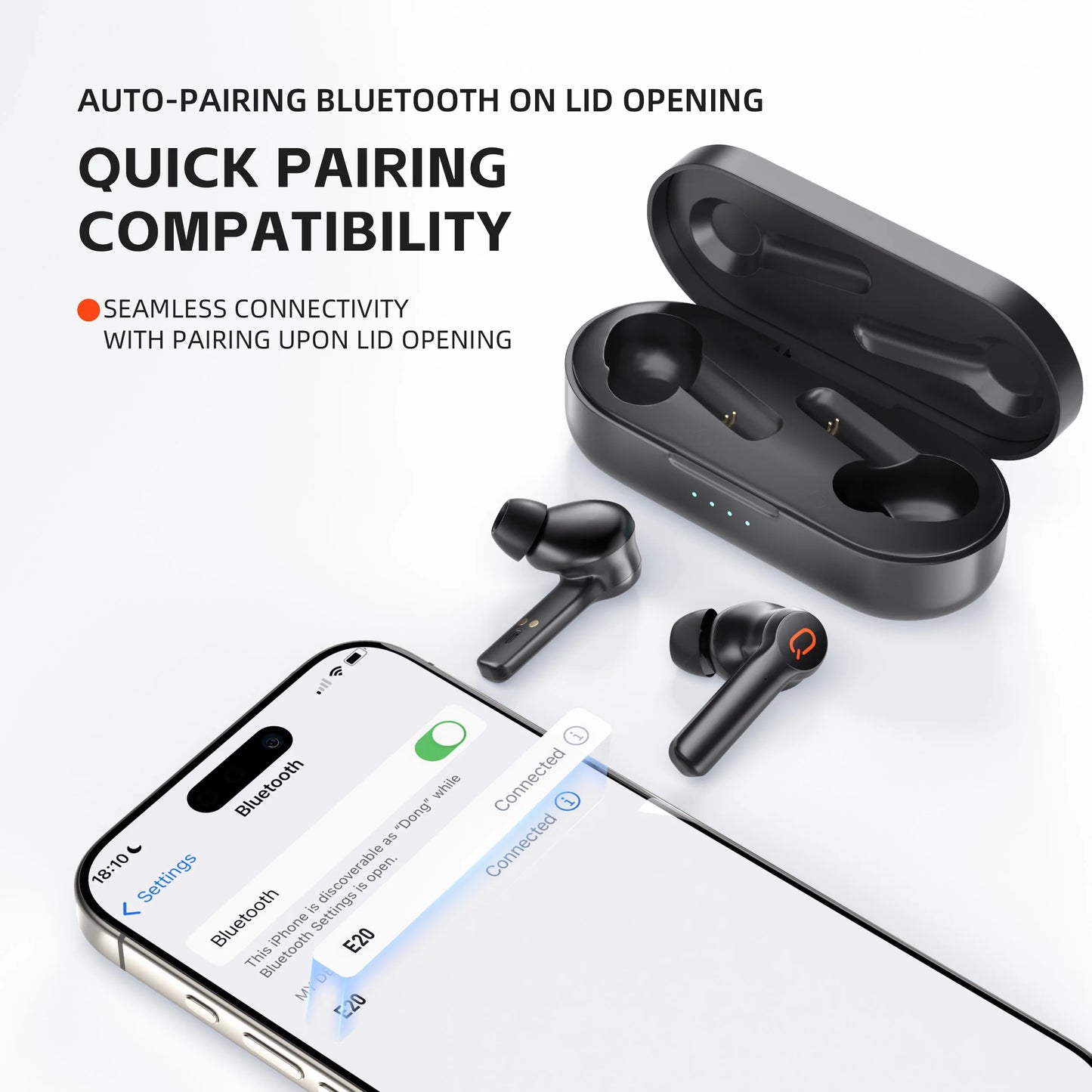 QERE E20 Wireless Headphones, TWS Bluetooth 5.3,HD Microphone,HIFI Earphones,13mm Driver,68Ms Low Latency,4 Mics, ENC Call, New