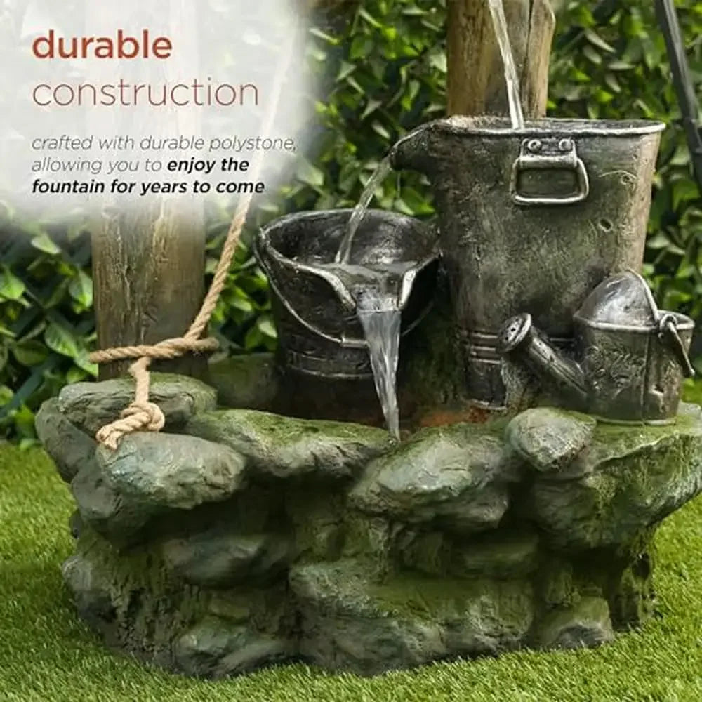 Outdoor LED Water Fountain with Warm White Lights Durable Polystone Garden Patio Decor 39"H