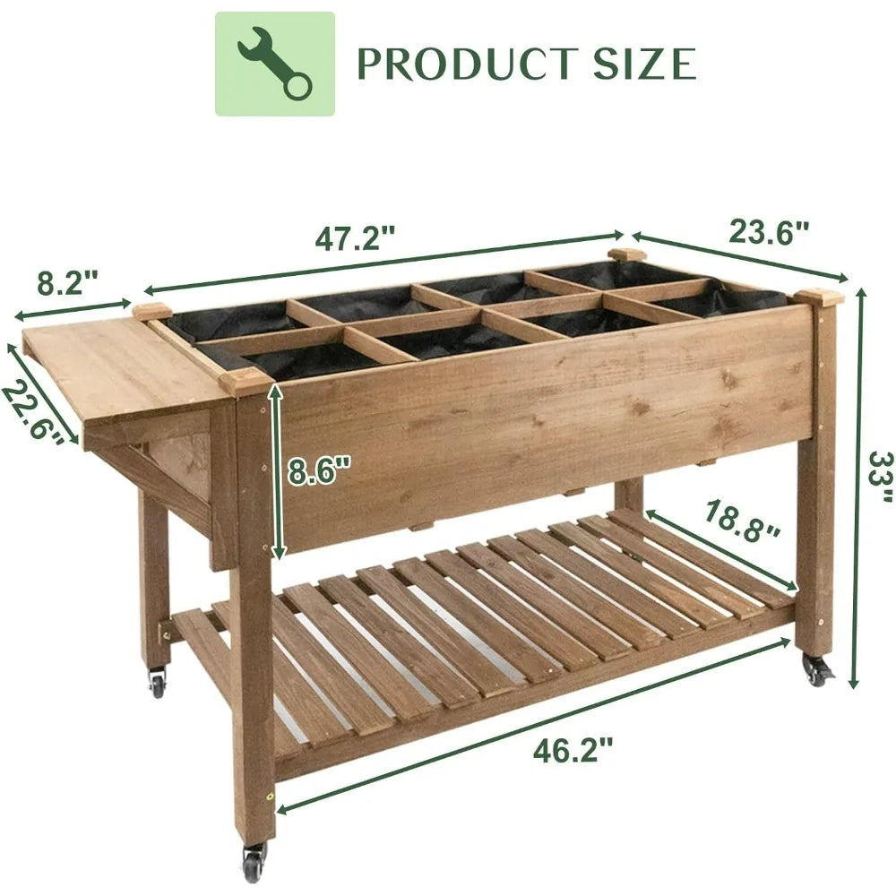 55"x 24" x 33" Elevated Wood Planter Box for Backyard Balcony Patio , Garden Flower Beds with Drainage Holes & Storage Shelf