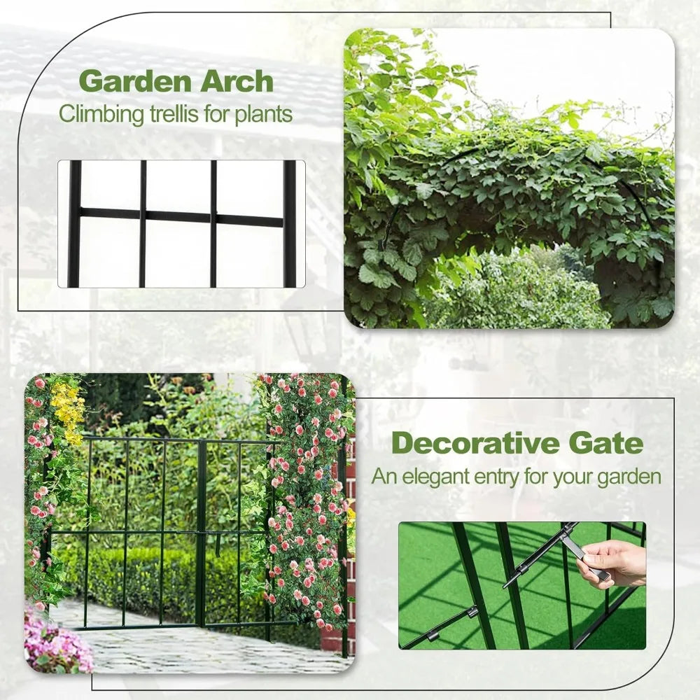 7.5Ft Garden Arbor with Gate Metal Garden Arch with Trellis for Climbing Plants Roses, Vines, Outdoor Garden Archway for Wedding