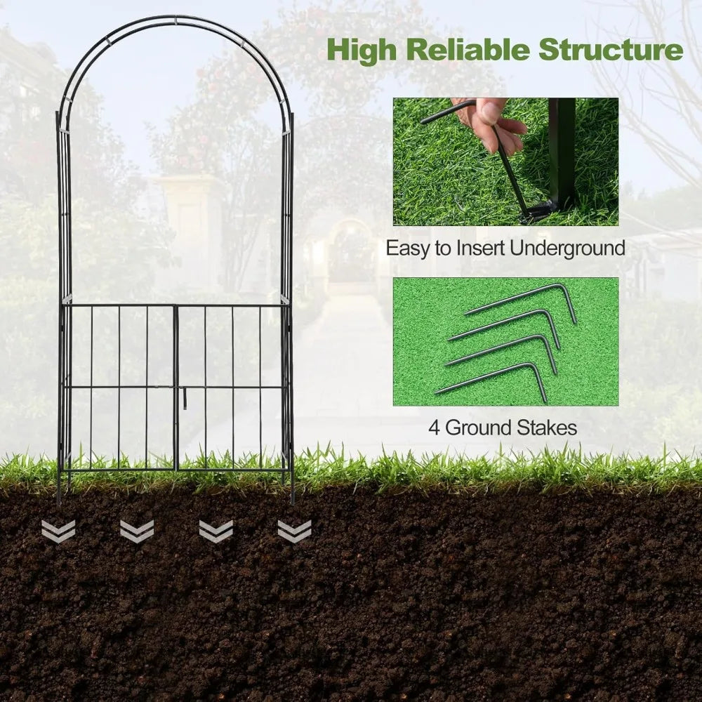 7.5Ft Garden Arbor with Gate Metal Garden Arch with Trellis for Climbing Plants Roses, Vines, Outdoor Garden Archway for Wedding