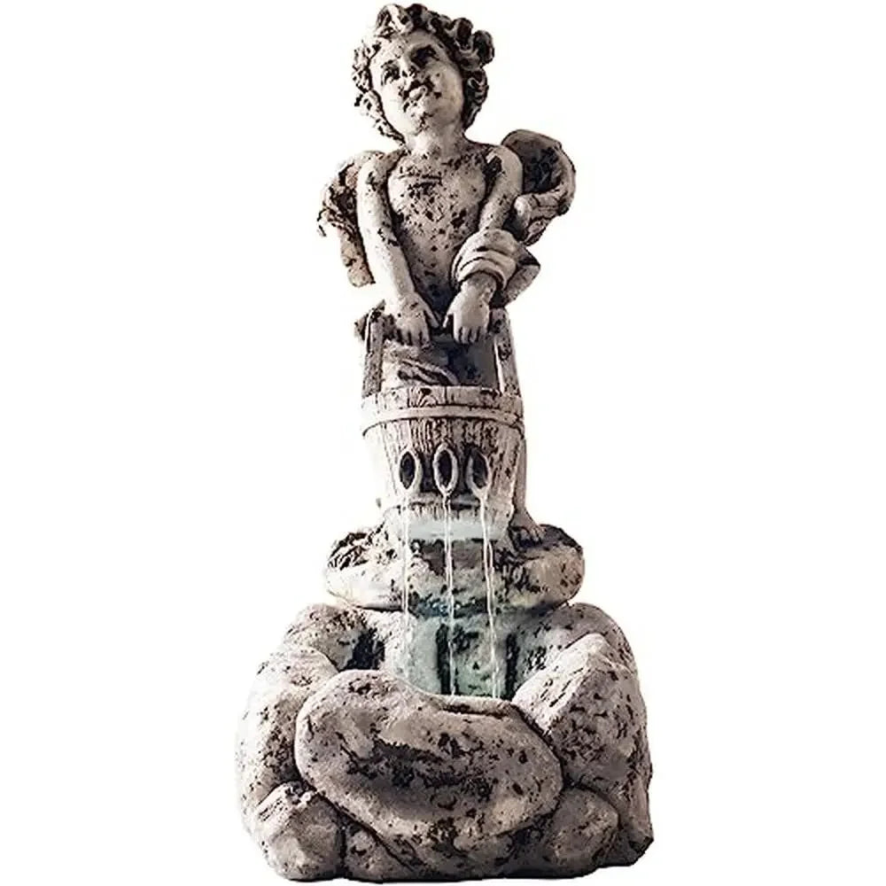 LED Lighted Outdoor Water Fountain Cherub Angel Design Polyresin Material Garden Decor 10.25" x 15" x 24