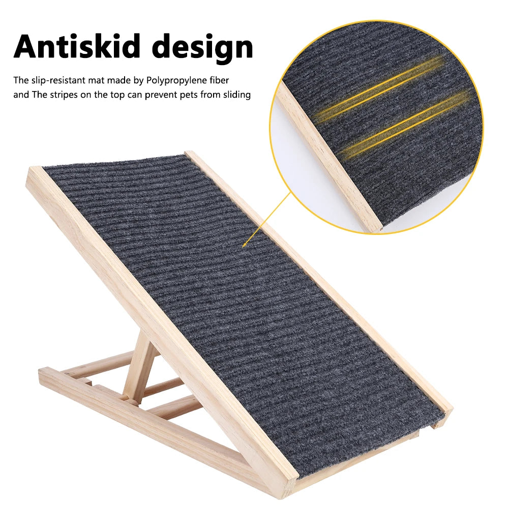 Pet Dog Ramp Ladder Natural Pine Wooden Lightweight Pet Supplies Folding Anti-skid Adjustable 2 Height Climbing Ladder