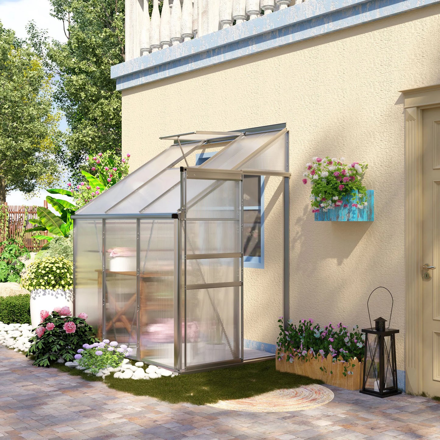 6' X 4' Walk-In Garden Polycarbonate Greenhouse Kit W/ Adjustable Vent, Clear