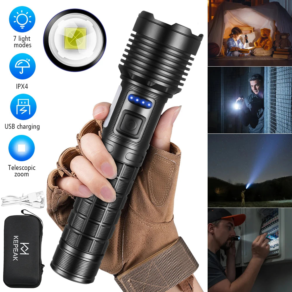 Retractable Portable Zoom Led Flashlights Built-in Battery