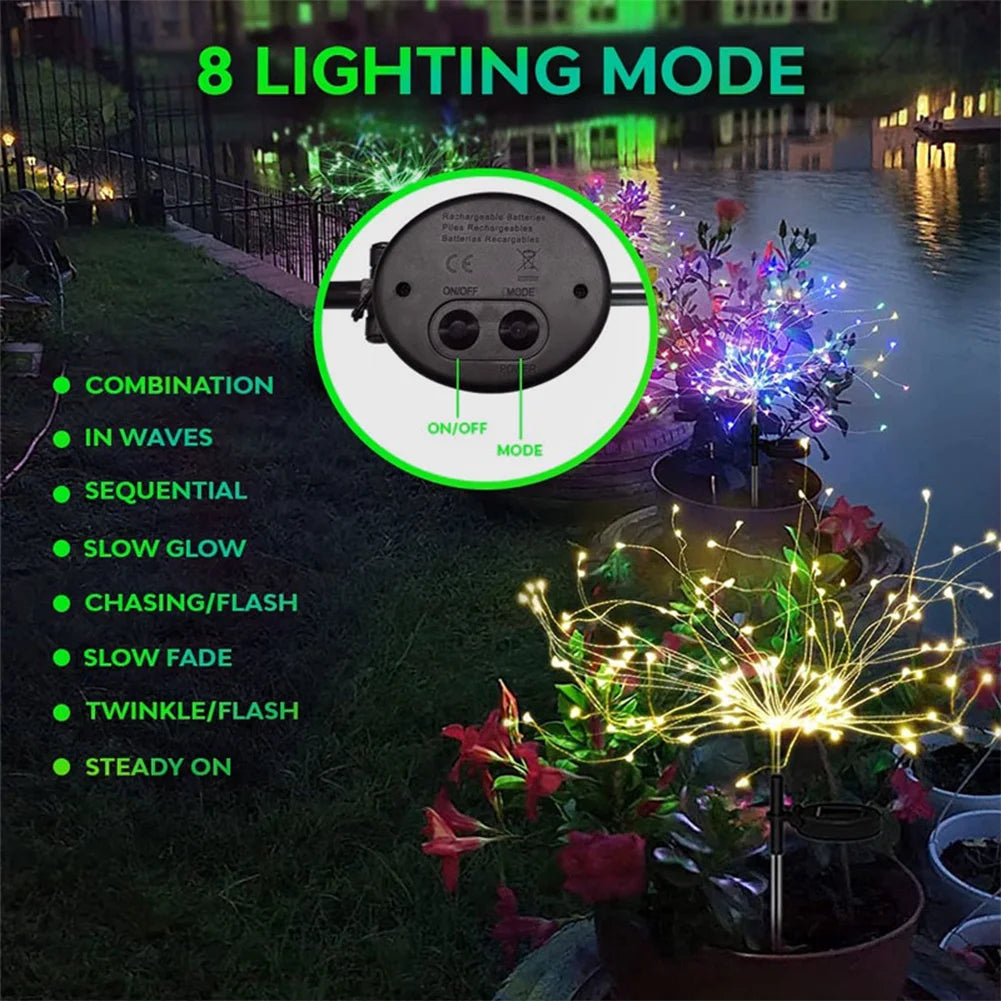 2Pcs Solar Fireworks Lights Waterproof Solar Outdoor Garden Lights Solar Fairy Light for Yard Patio Pathway Lawn Flowerbed Decor