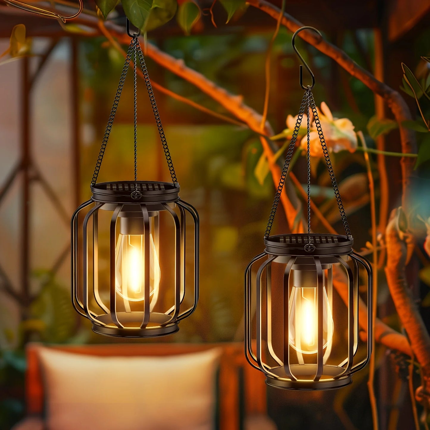 2 Pack Brighter Cylindrical Hanging Solar Lights Outdoor, Auto On/Off Outdoor Solar Lights for Yard Garden Patio Pathway Decor