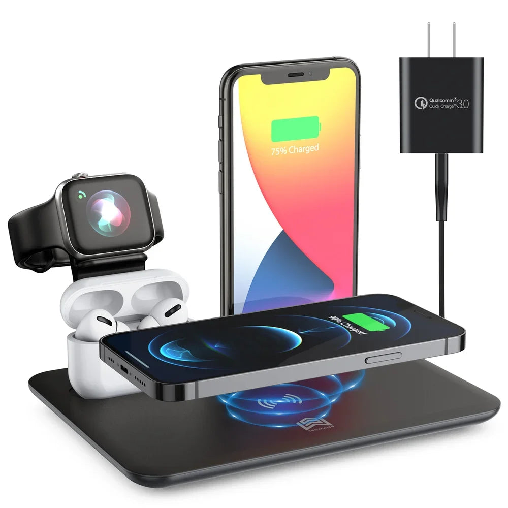 15W Fast Wireless Charger Stand For iPhone 11 12 4 in 1 Dock