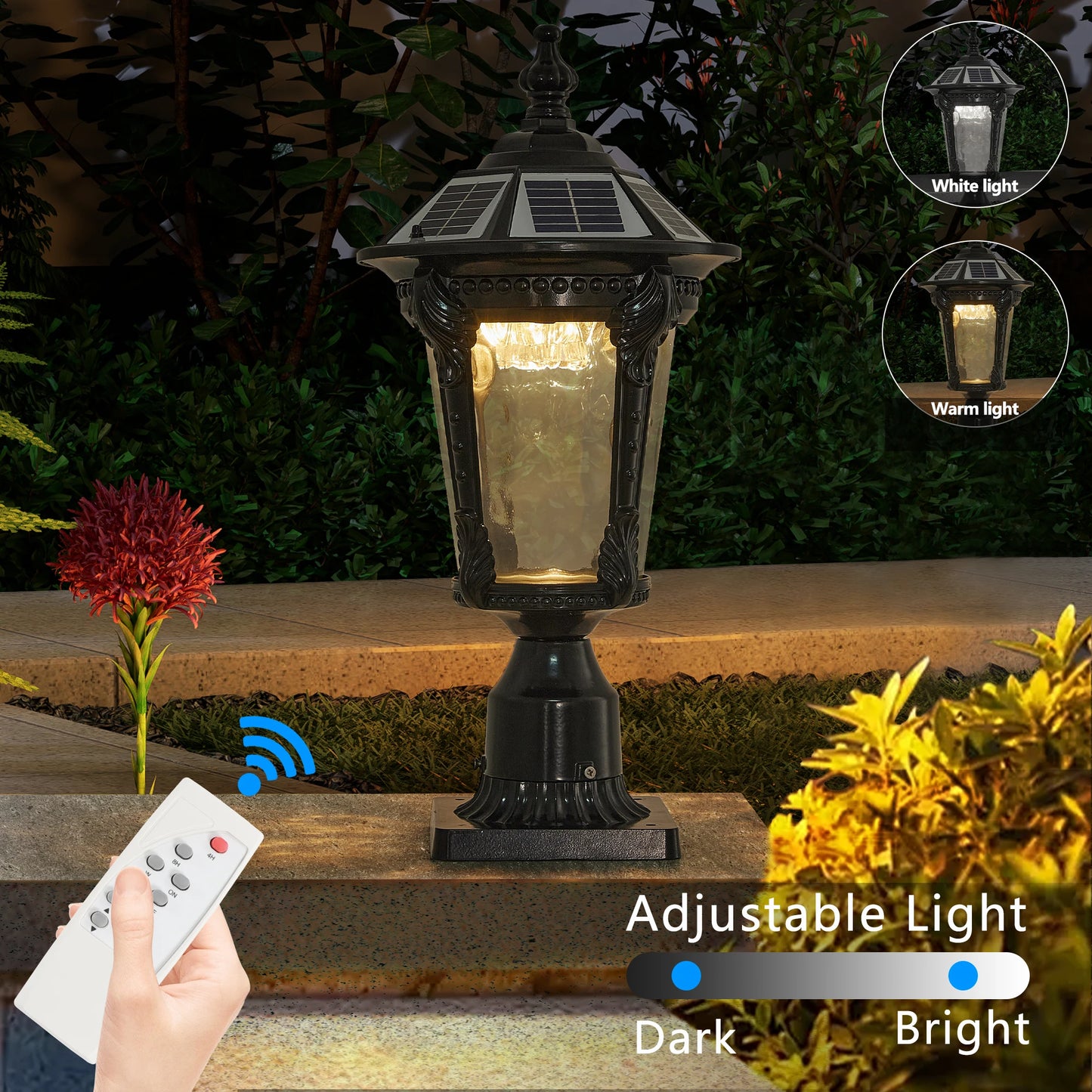 Solar Powered Outdoor Post Light, Waterproof LED Lamp for Garden, Yard -with Auto On/Off, Energy-Saving Landscape Lighting