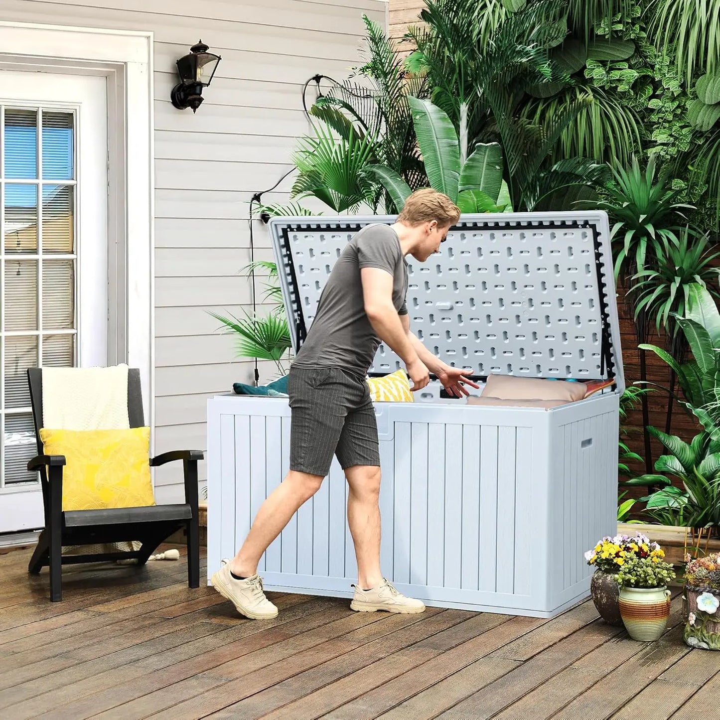XXL 230 Gallon Large Deck Box,Outdoor Storage for Patio Furniture Cushions,Garden Tools with Flexible Divider,Waterproof,