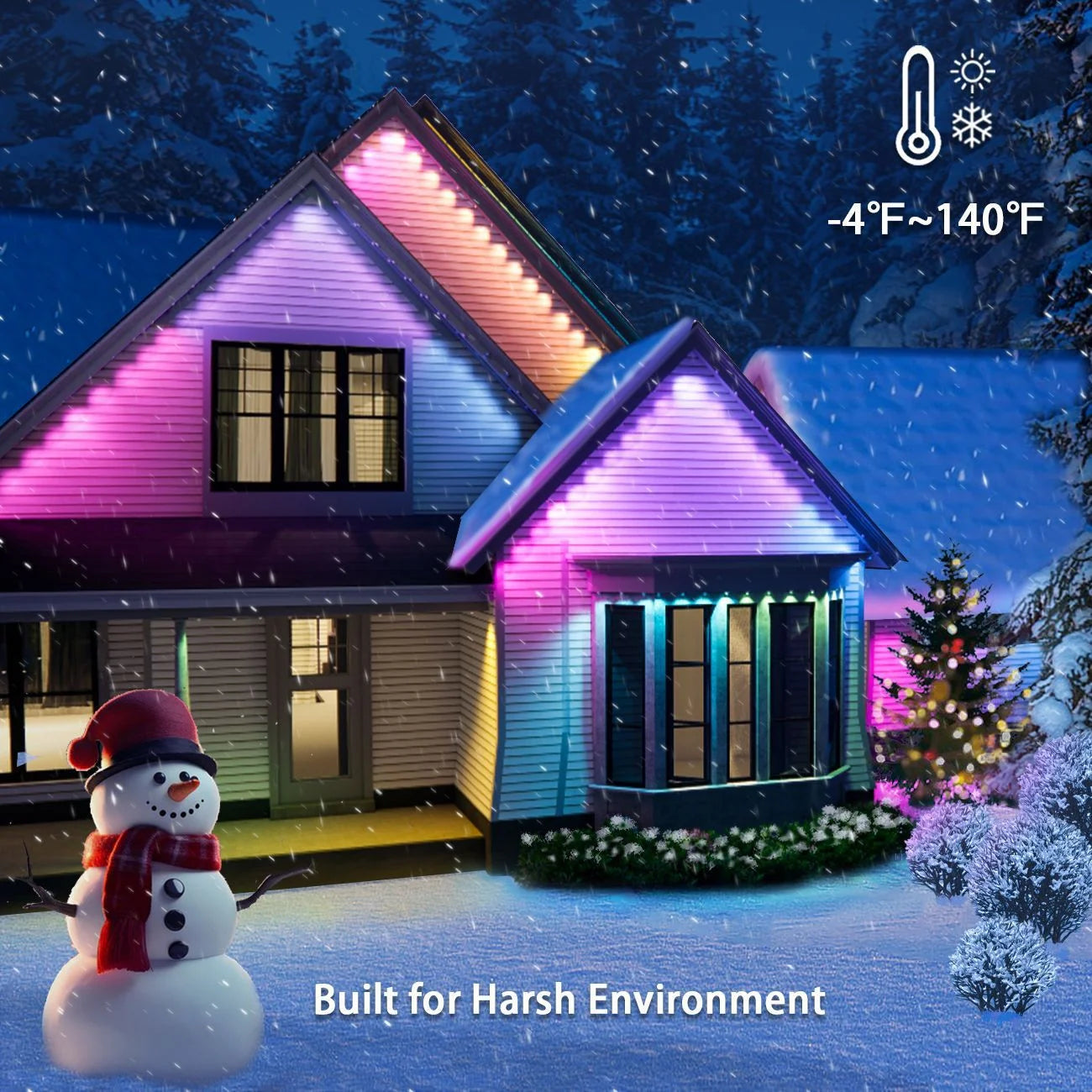 Smart Eaves Light LED Outdoor RGBIC WIFI LED Strip Light for House w/Remote Full House Eaves Light Party Christmas Holiday Decor