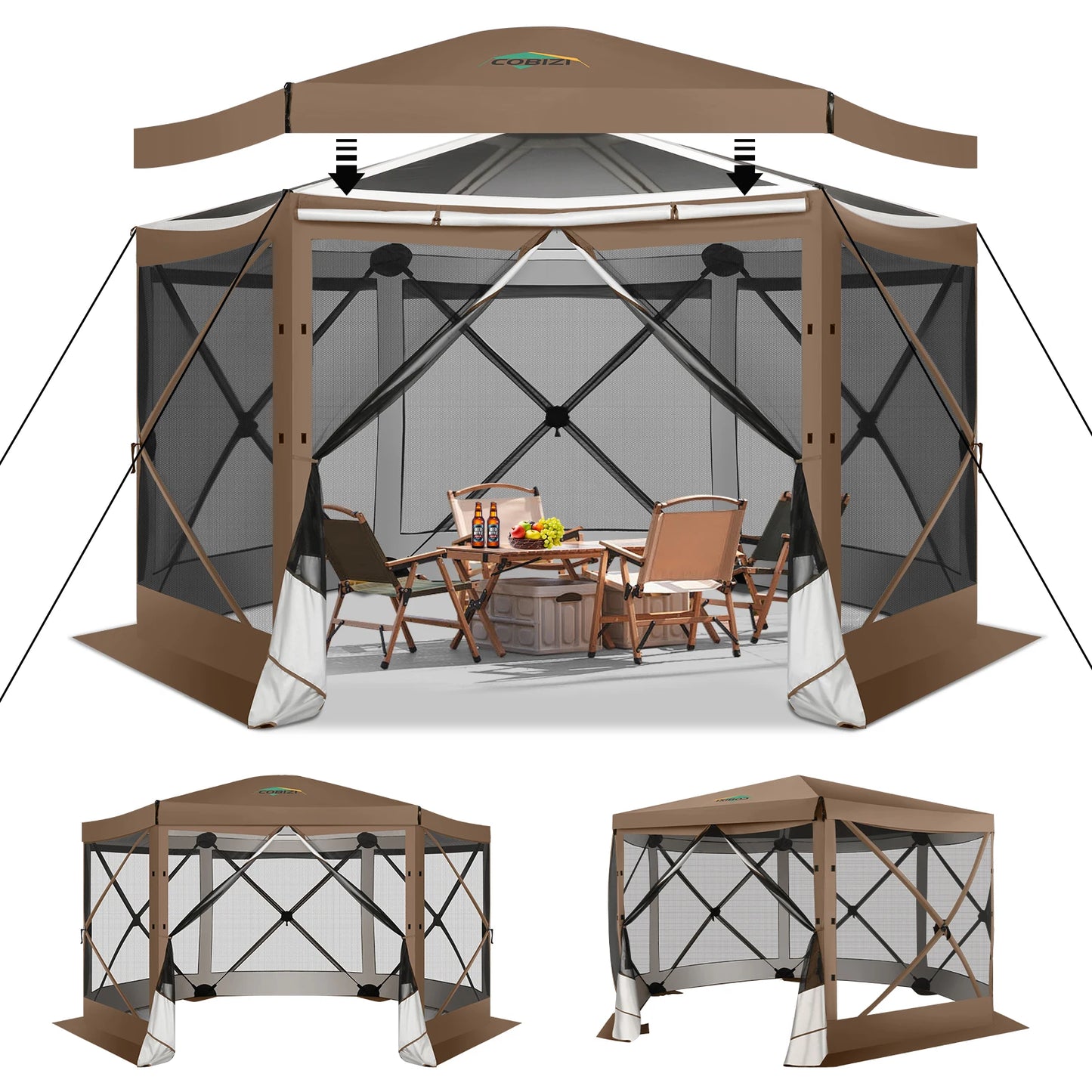 Pop Up Gazebo 12'x12' 6-Sided Screen House Tent for Camping, Outdoor Instant Stargazing Gazebo Canopy with Awning 2.0 ,Hub Tent