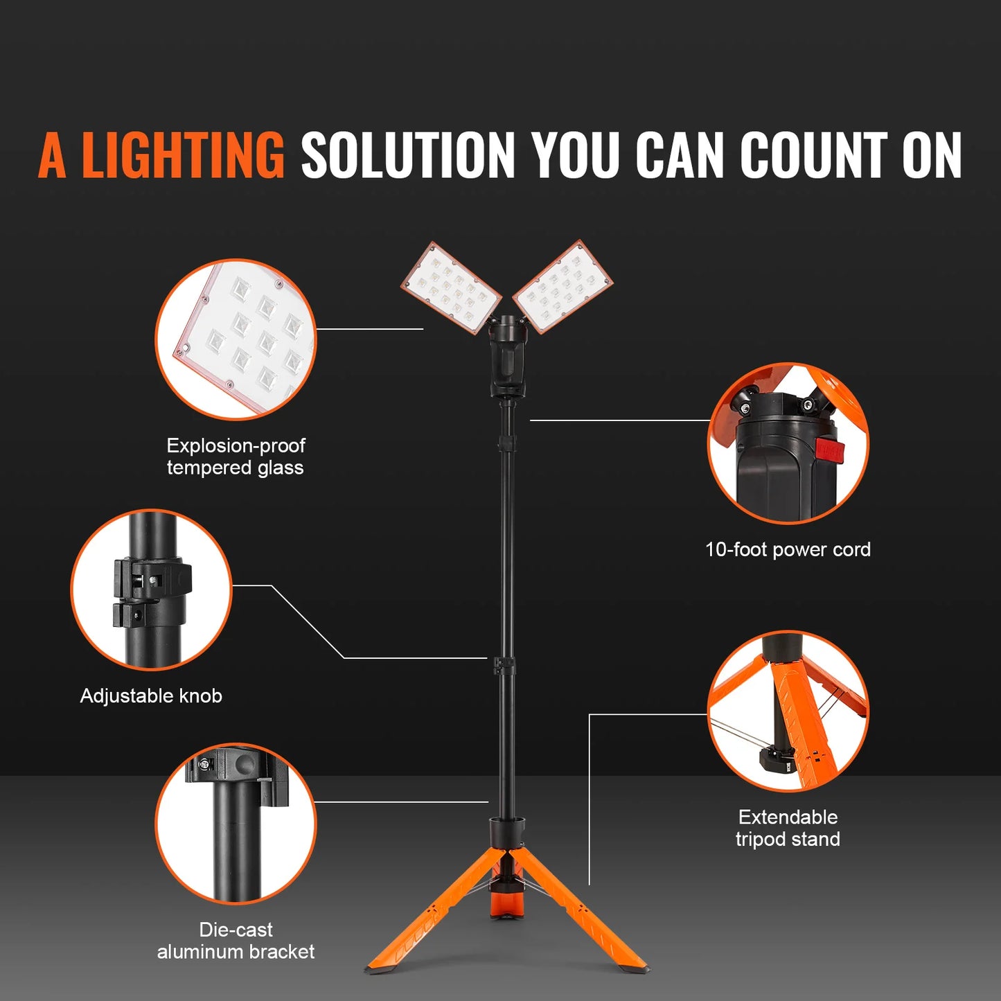 VEVOR Led Work Light Rechargeable 2500lm Brightness & Temperature Adjustment Portable with Remote Control