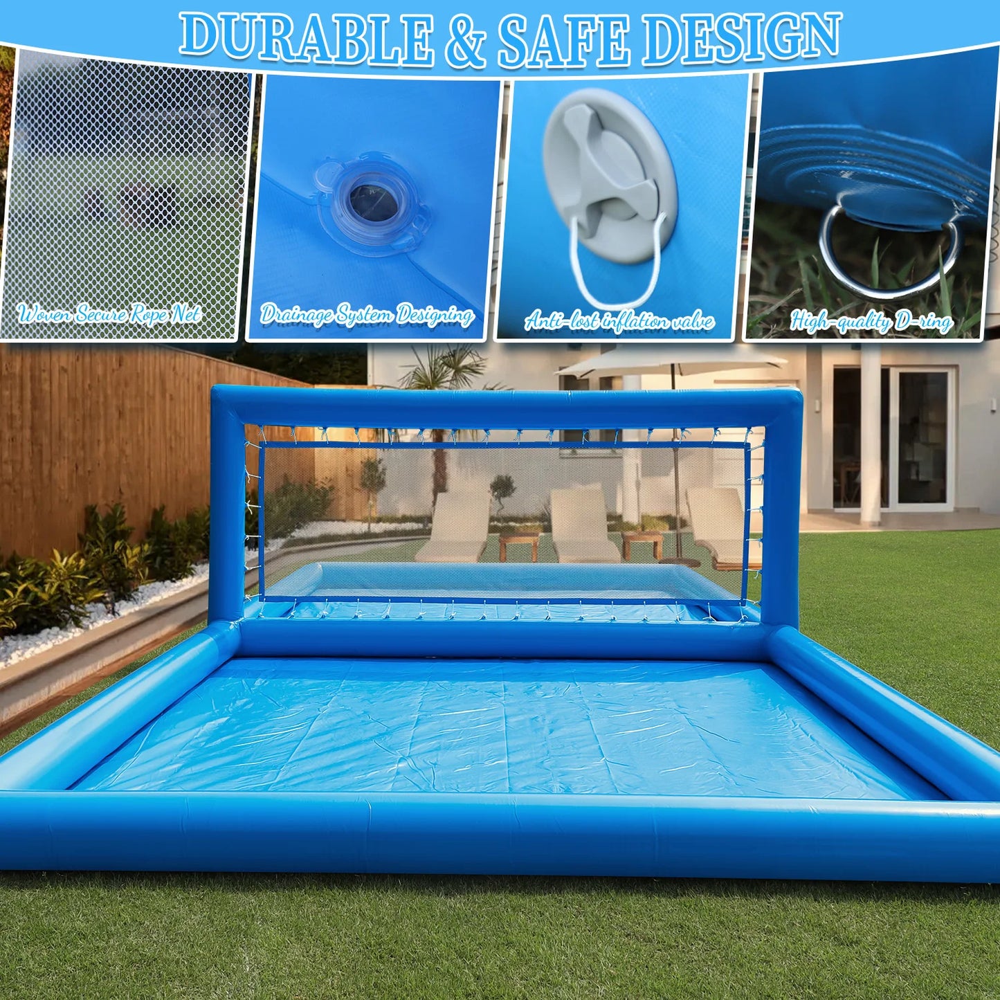 Inflatable Air-Inflated Family Fun: A Portable Outdoor Volleyball Court for Kids & Adults With 800W Air Blower 10x5x2.1m