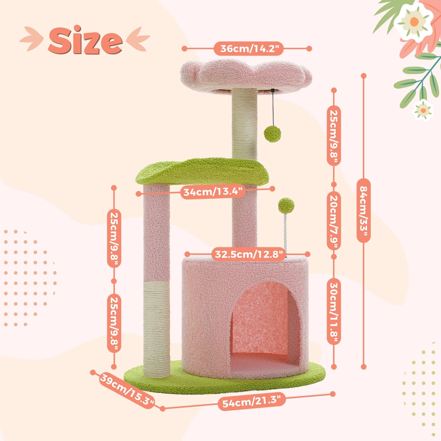 Cactus Cat Tree with Curved Perch Cozy Cat Condo Tower