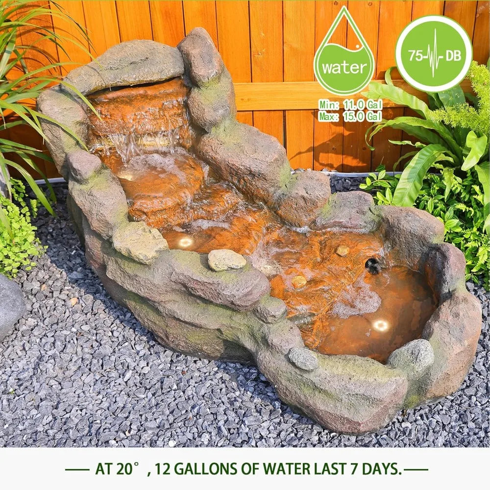 42.1 "L floor standing outdoor fountain with LED lights and pump, suitable for garden, home art decoration, outdoor fountain
