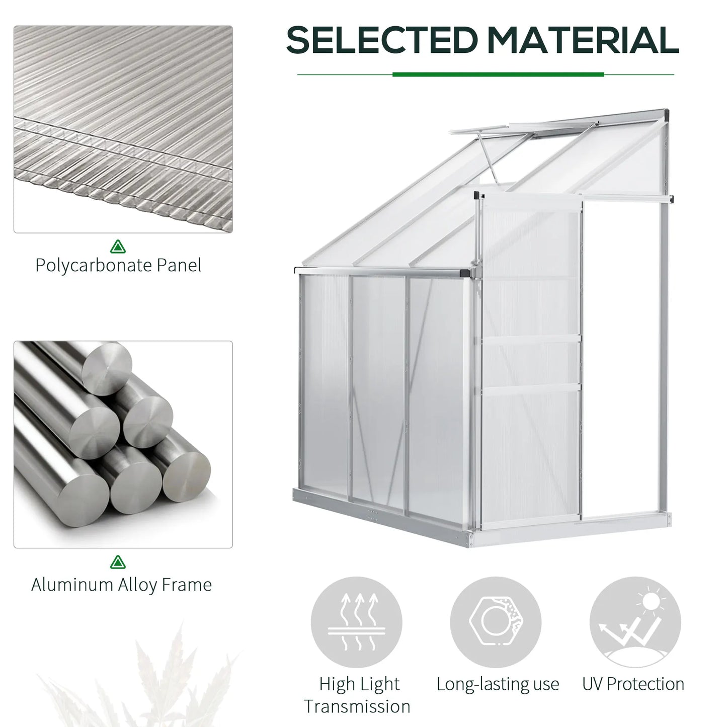 6' X 4' Walk-In Garden Polycarbonate Greenhouse Kit W/ Adjustable Vent, Clear