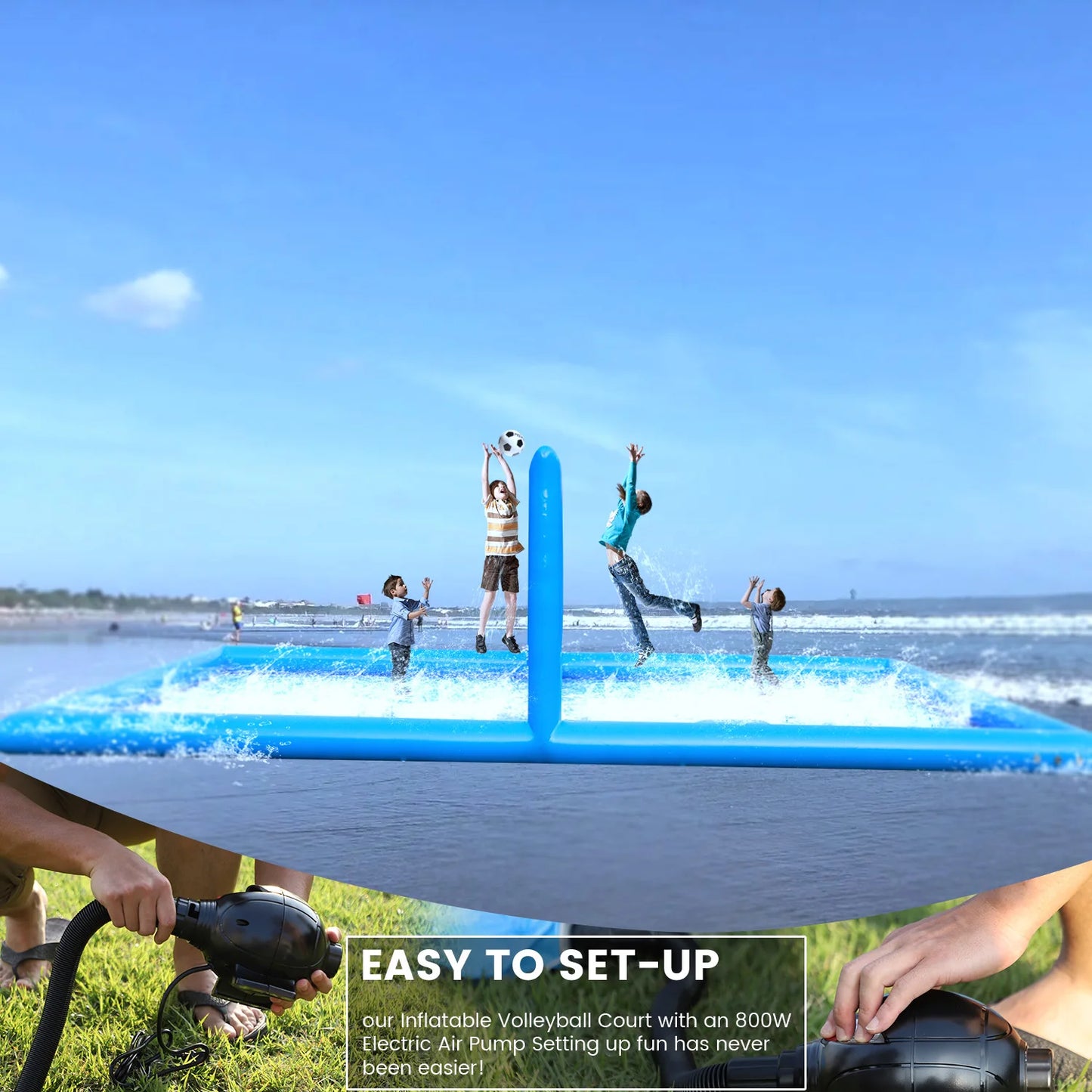 Inflatable Air-Inflated Family Fun: A Portable Outdoor Volleyball Court for Kids & Adults With 800W Air Blower 10x5x2.1m