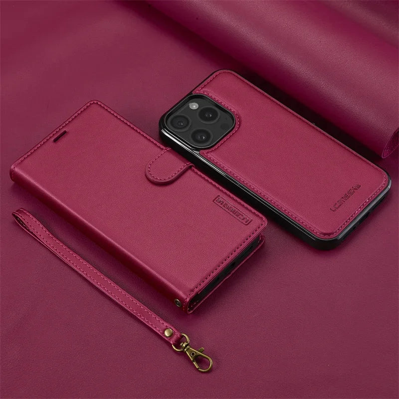 2 in 1 High Quality Retro Magnetic Flip Leather Case for iPhone 16 15 14 13 12 11 XR XS SE 2024 Wallet Card Cover Phone Case