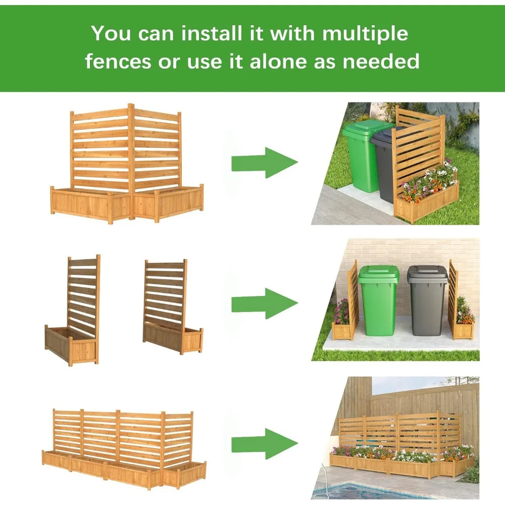 Air Conditioner Fence Outdoor Wood Privacy Screen with Planter Box for Trash Can Pool Equipment No-Dig Kit 36"W x 45"H 2 Panels)
