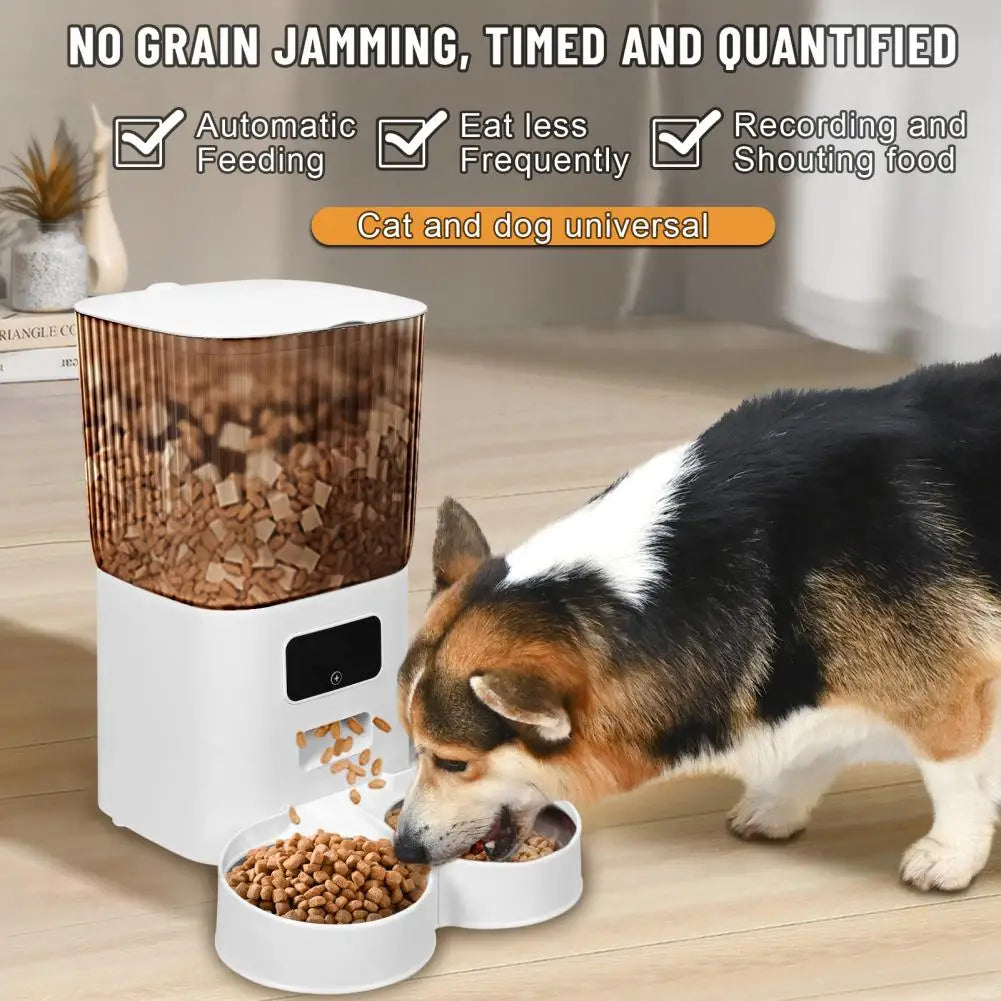 Smart Pet Feeder with Dual Bowls WiFi APP Control 5L Storage