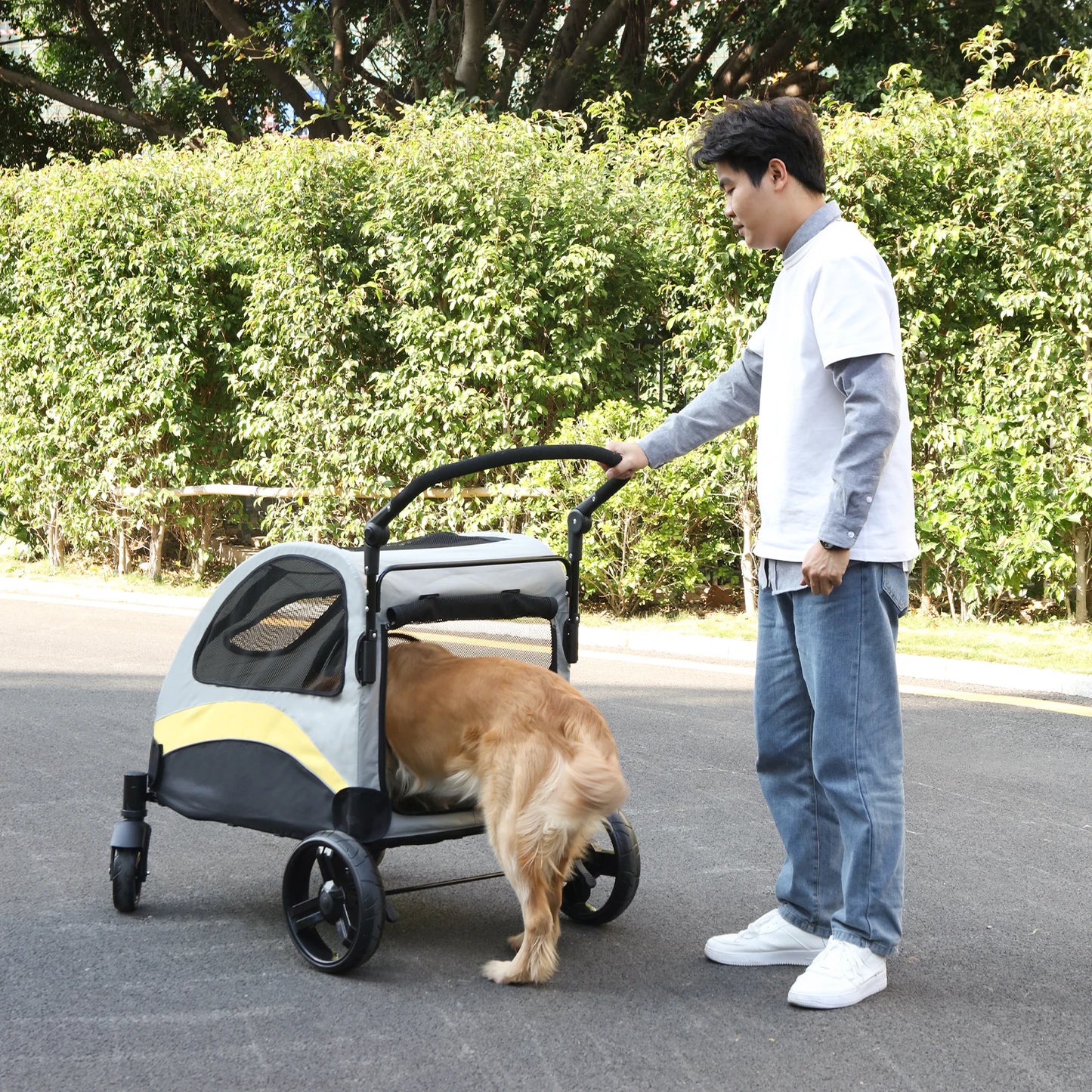 Portable Dog Stroller 4 Wheels for Large Dogs Foldable Carrier