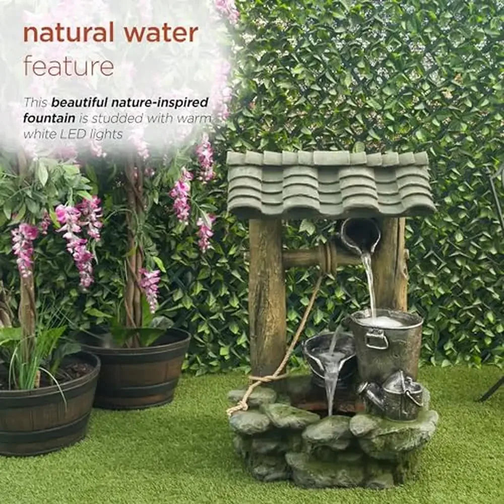 Outdoor LED Water Fountain with Warm White Lights Durable Polystone Garden Patio Decor 39"H