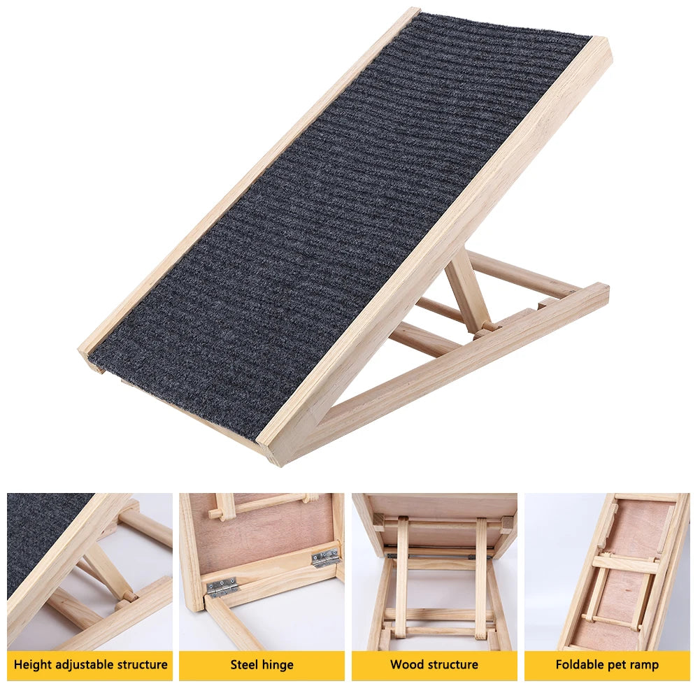 Pet Dog Ramp Ladder Natural Pine Wooden Lightweight Pet Supplies Folding Anti-skid Adjustable 2 Height Climbing Ladder
