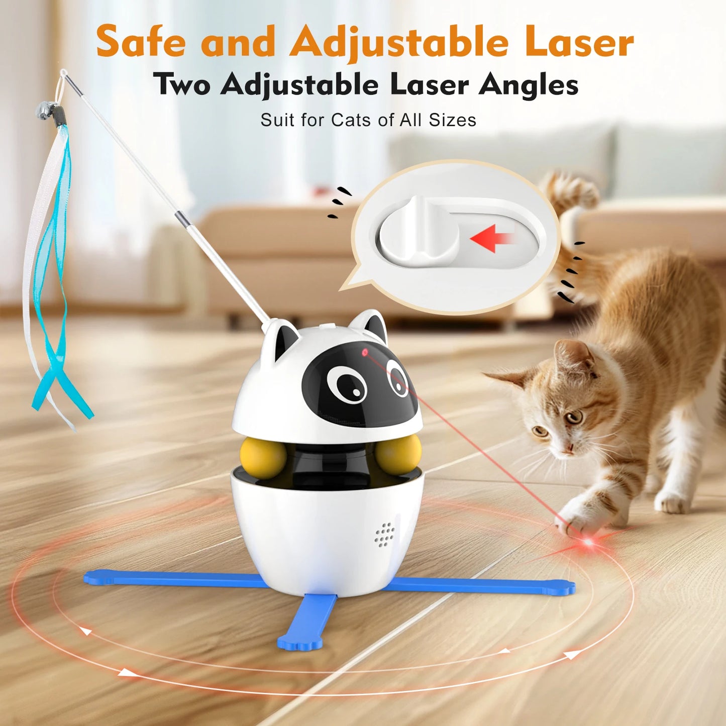 4-in-1 Rechargeable Cat Laser Toy Indoor Electric Interactive Multifunctional Toys Adjustable Laser and 2 Auto Ring Balls
