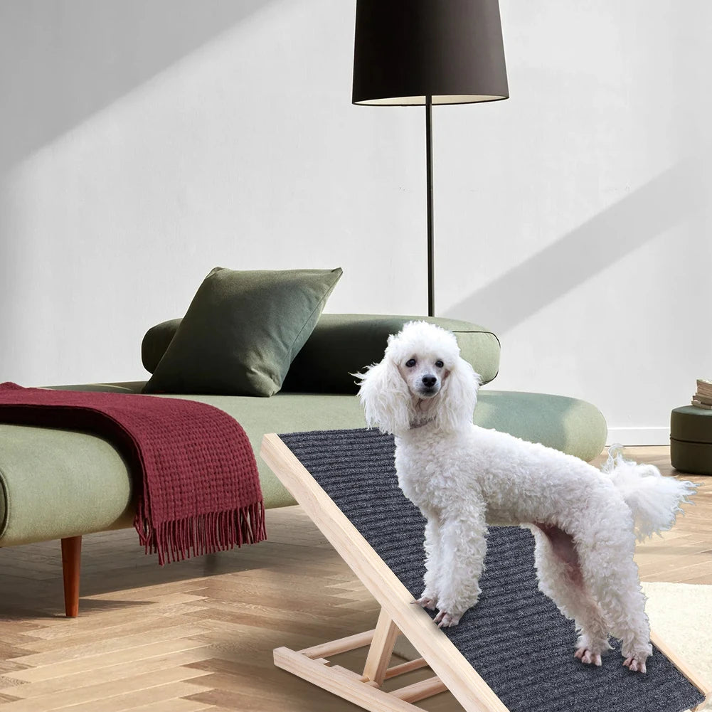 Pet Dog Ramp Ladder Natural Pine Wooden Lightweight Pet Supplies Folding Anti-skid Adjustable 2 Height Climbing Ladder