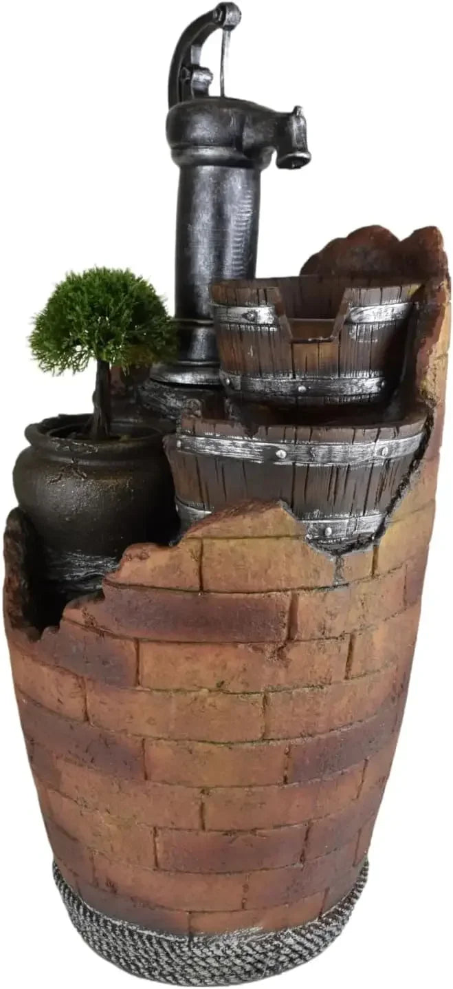 Glenville Water Pump Cascading Water Fountain, Brown/Black
