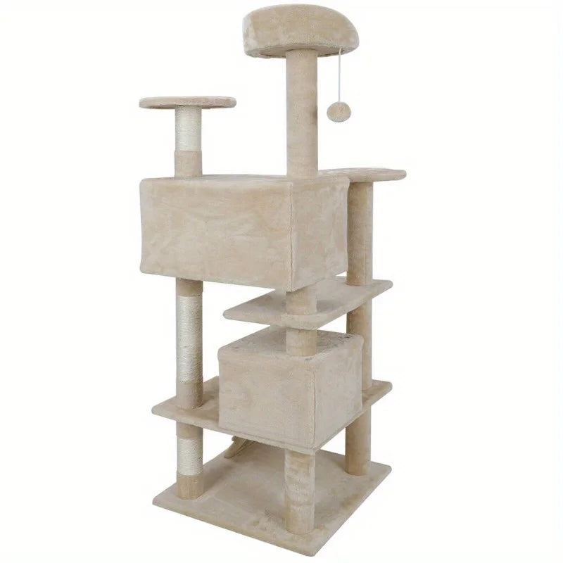 55 Inch Cat Tree Tower Activity Center Playing House Grey Beige Blue Brown Pink