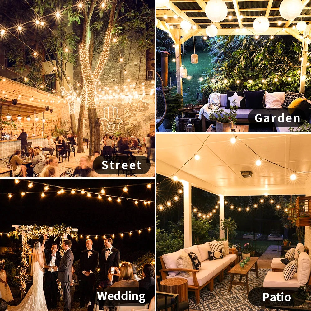 LED String Light 150FT G40 Fairy Garland Light Connectable Christmas Garden Light With Retro Bulb For Backyard House Decorations