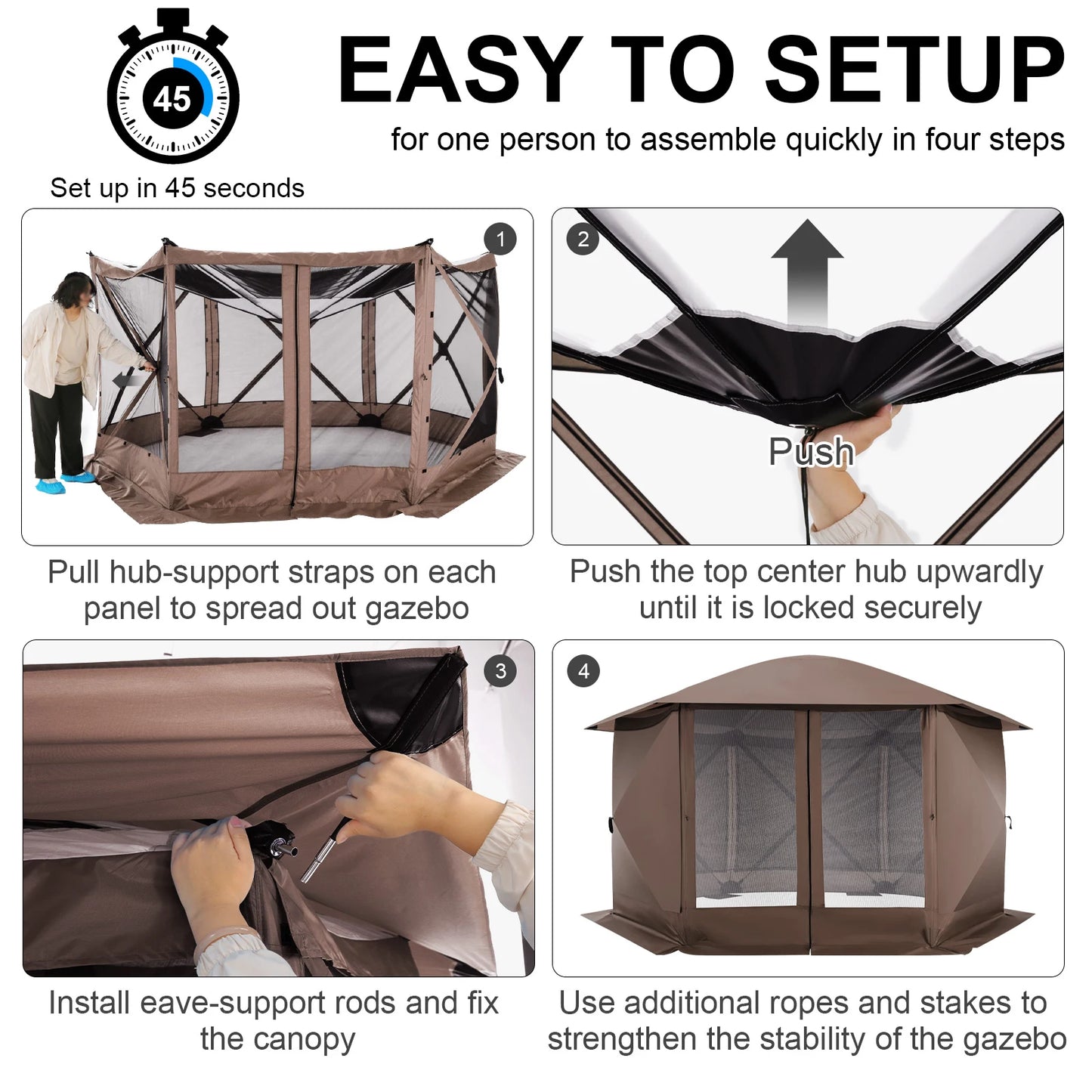 Pop up Gazebo Screen Tent Screen House for Camping, 12x12ft Camping Gazebo Outdoor Screened Gazebo with Sidewalls, Portable Hub