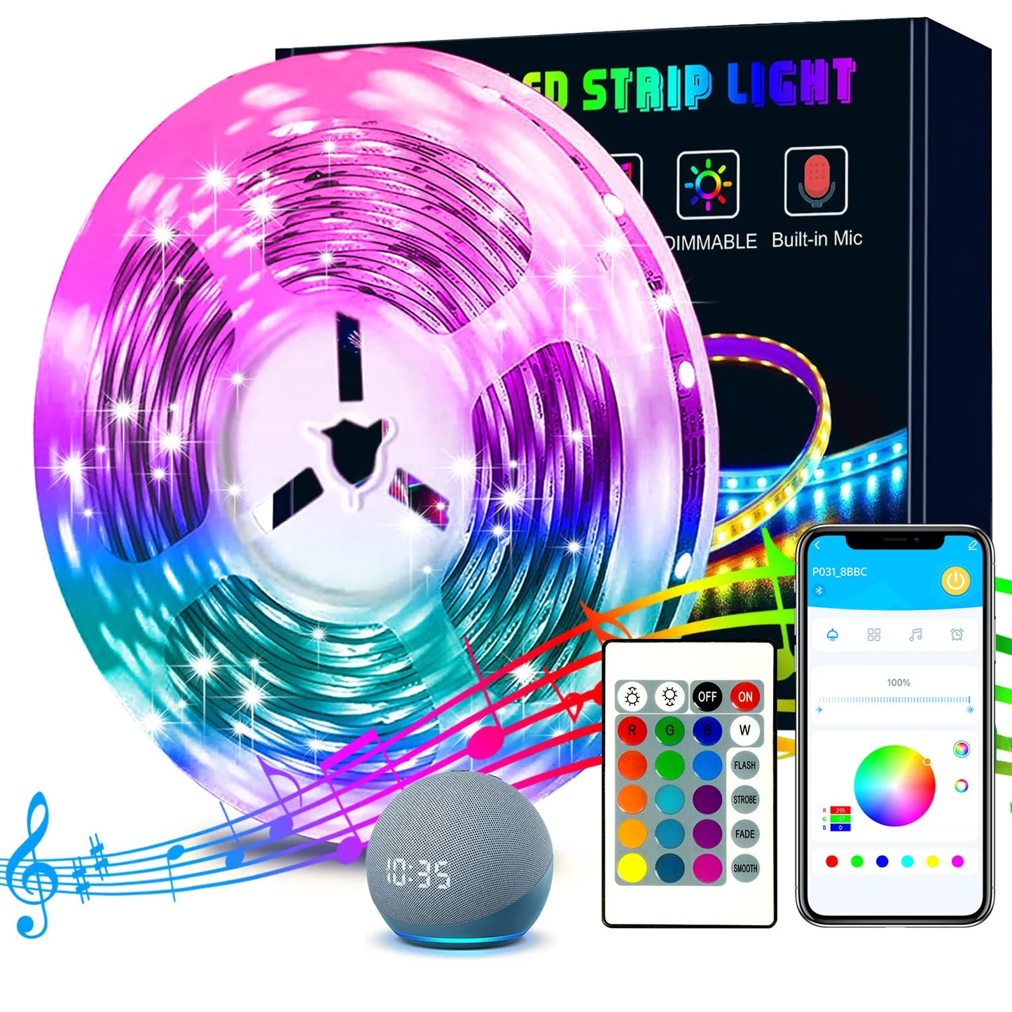 Smart WiFi Led Lights 100ft, Tuya App Controlled Work with Alexa and Google Assistant, Timer Schedule Color Changing forBedroom