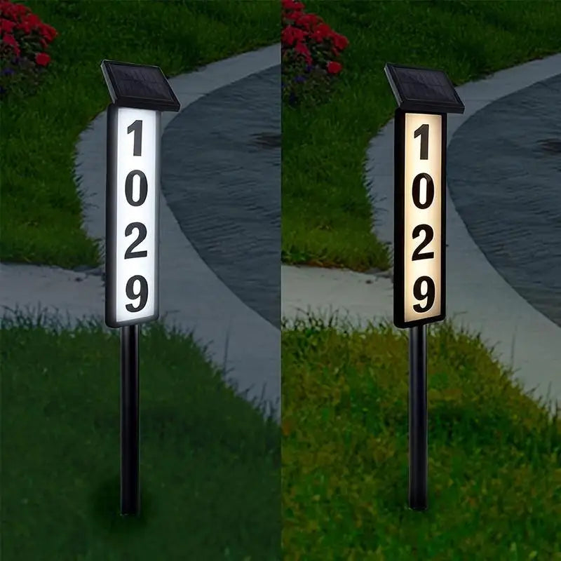 Solar Energy House Light With Rod, Solar Address Sign Lighted House Number with 2 Light Modes, Outdoor Waterproof Address Number
