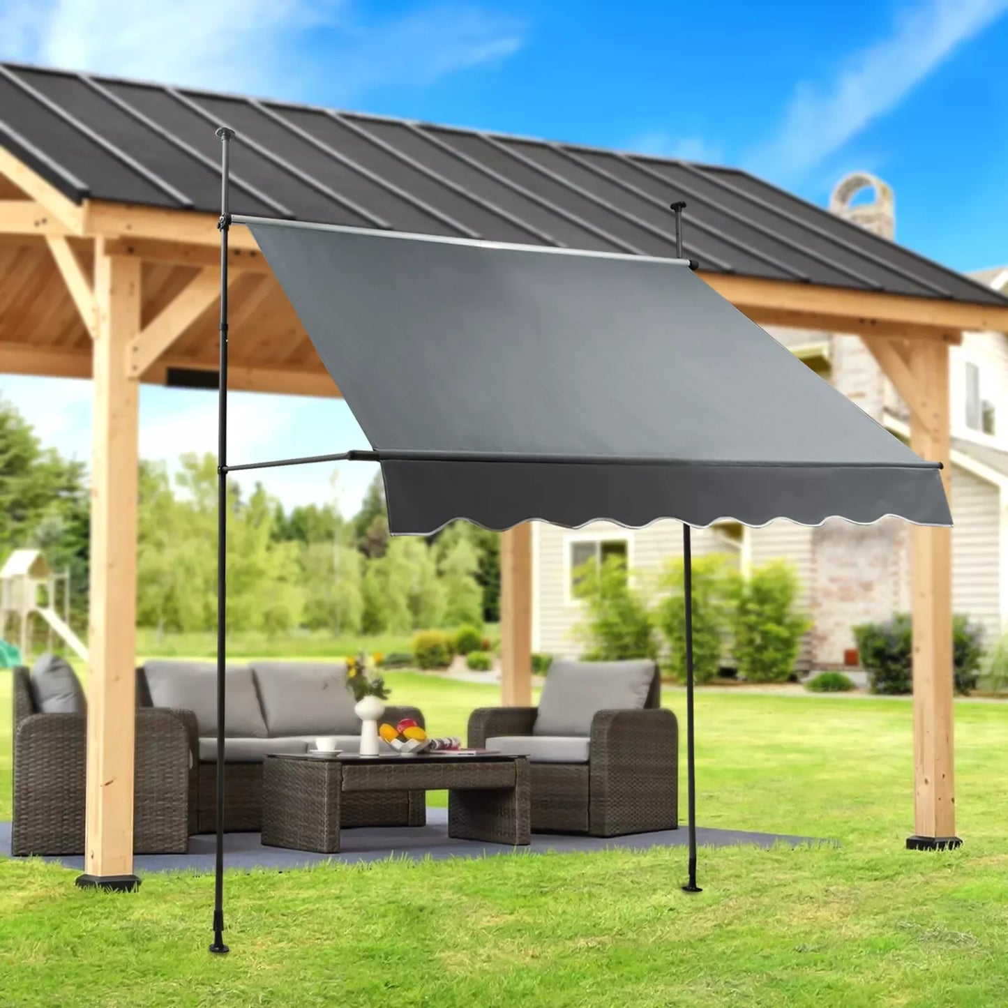 Patio Awning Tarpaulin 49.61*5.91*5.91in Shading Rain Protection Retractable Awning Sunshade Shelter