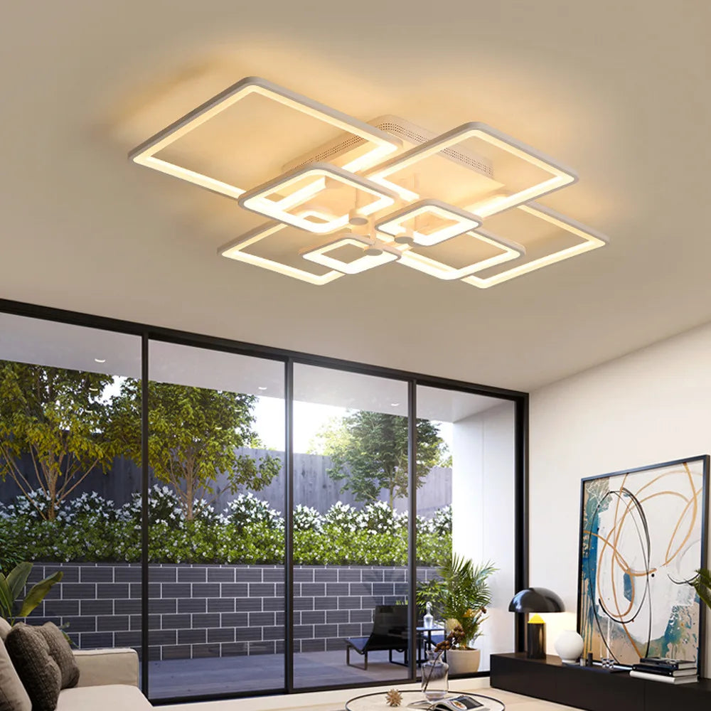 Bymaocar 8 Heads Modern Ceiling Light Led Acrylic Lamp Stepless Dimming Bedroom Living Room Chandelier Indoor Lighting+remote
