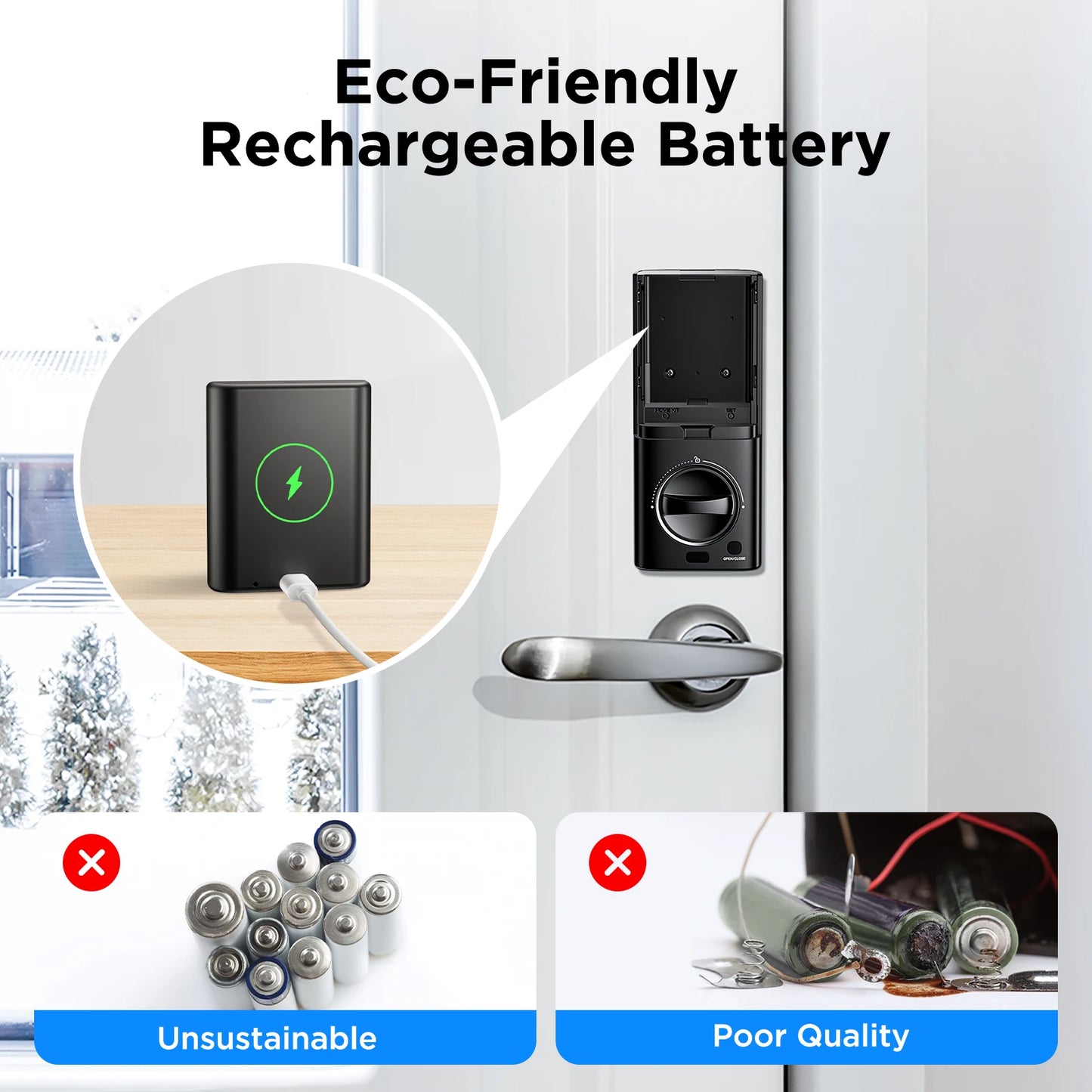 TCL Smart Lock D1 Pro Palm Vein Lock Keyless Entry Door Lock Upgraded Rechargeable Battery Front Door Smart Lock Work with Alexa