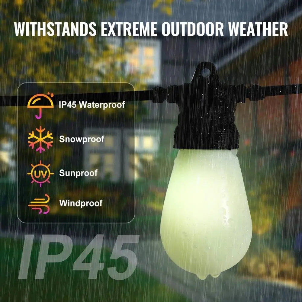100FT RGB Outdoor String Lights Waterproof APP Controlled Patio Lighting